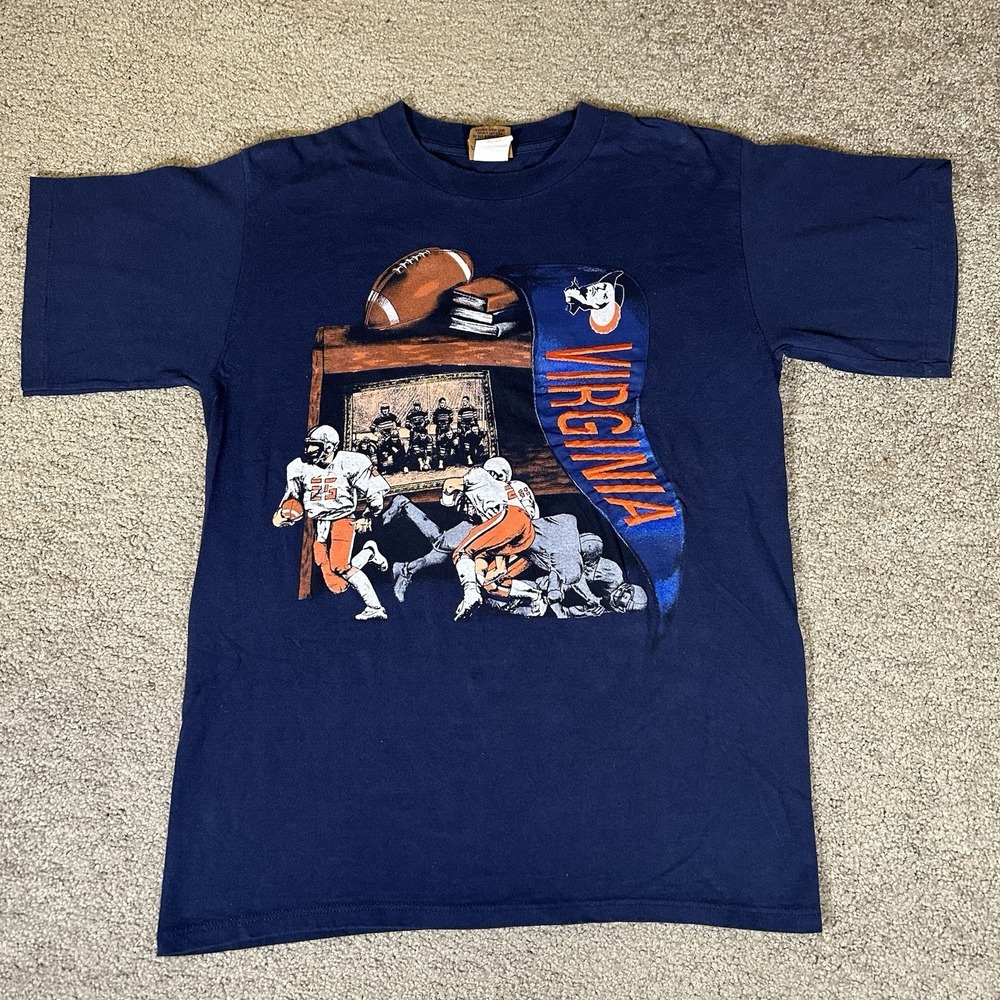 Vintage 90s UVA Virginia Cavaliers Pennant Graphic T-Shirt Nutmeg Size M USA
